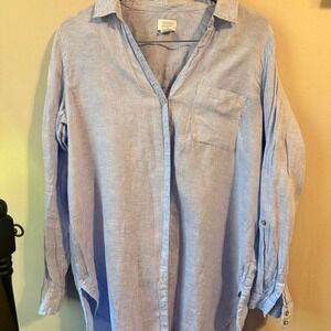 100% linen Sigrid olsen button up blouse size L in blue